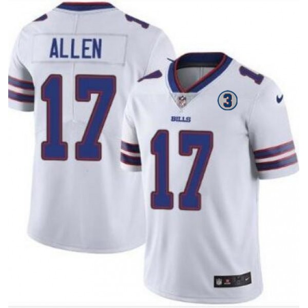 Buffalo Bills #17 Josh Allen White With NO.3 Patch Vapor Untouchable Limited Stitched Jersey