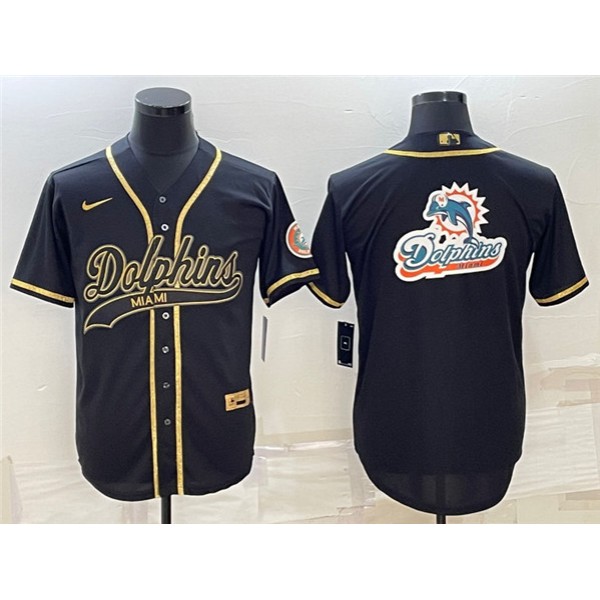 Miami Dolphins Black Gold Team Big Logo With Patch Cool Base Stitched Jersey