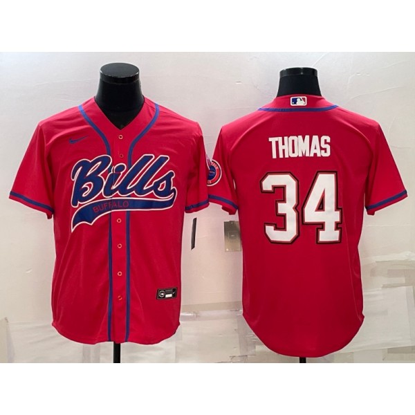 Buffalo Bills #34 Thurman Thomas Red With Patch Cool Base Stitched Jersey