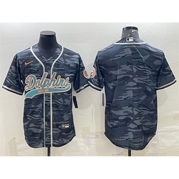 Miami Dolphins Blank Gray Camo With Patch Cool Base Stitched Jersey