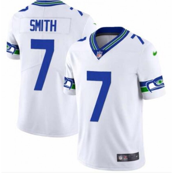 Seattle Seahawks #7 Geno Smith White Throwback Vapor Stitched Jersey
