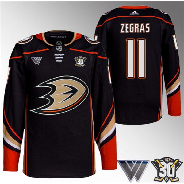 Anaheim Ducks #11 Trevor Zegras Black 30th Anniversary Stitched Jersey