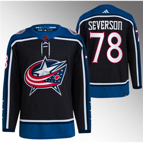 Columbus Blue Jackets #78 Damon Severson Black 2022-23 Reverse Retro Stitched Jersey