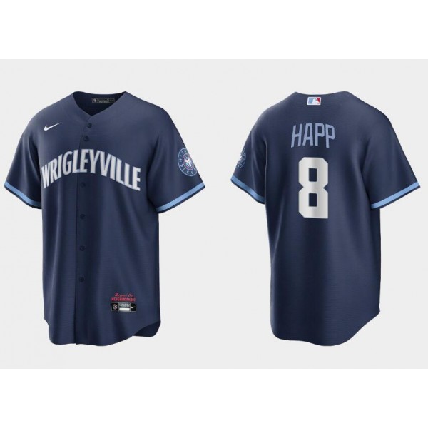 Chicago Cubs #8 Ian Happ Navy City Connect Cool Base Stitched Jersey