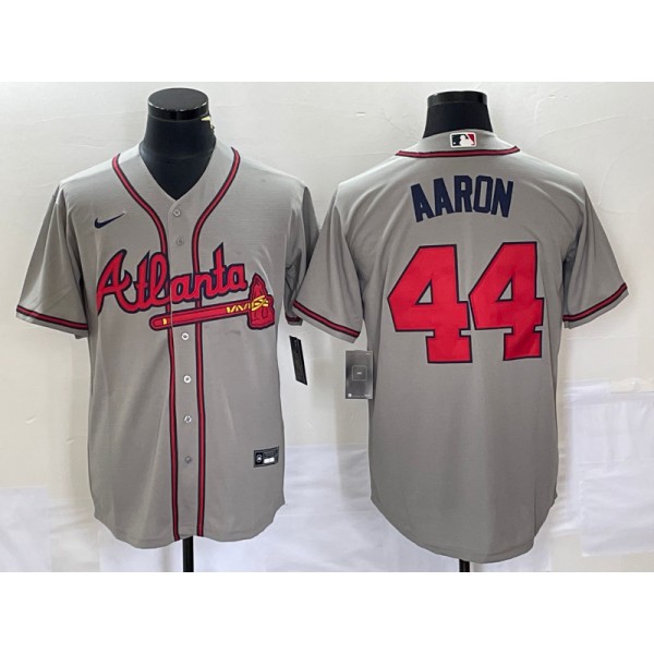 Atlanta Braves #44 Hank Aaron Gray Cool Base Stitched Jersey