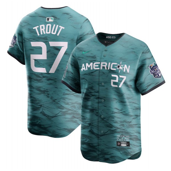 Los Angeles Angels #27 Mike Trout Teal 2023 All-Star Cool Base Stitched Jersey