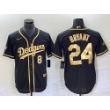 Los Angeles Dodgers Front #8 Back #24 Kobe Bryant Black Gold Cool Base Stitched Jersey