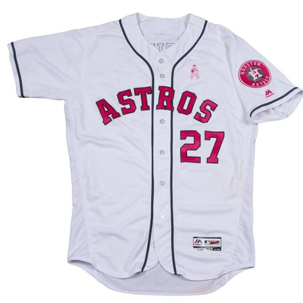 Houston Astros #27 Jose Altuve White Pink Flex Base Stitched Jersey