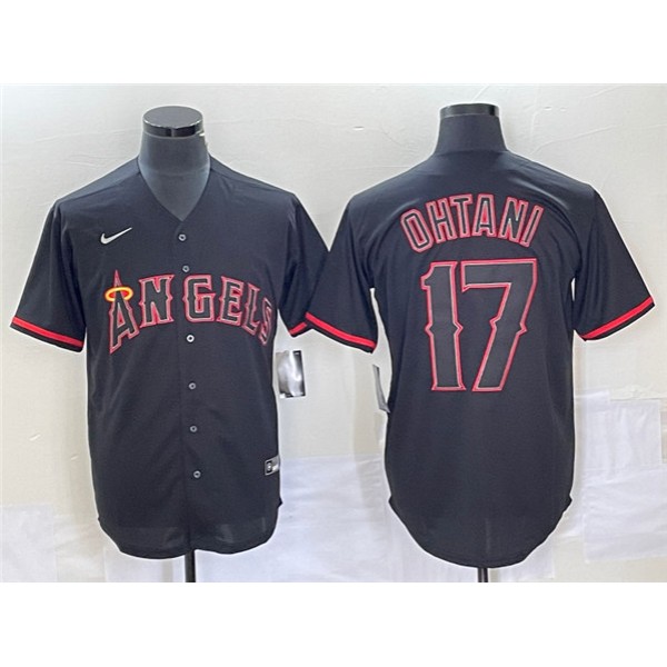 Los Angeles Angels #17 Shohei Ohtani Black Red Cool Base Stitched Jersey