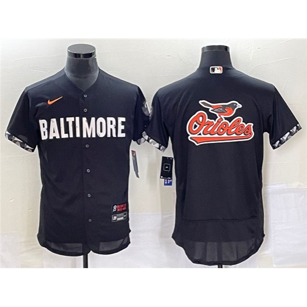 Baltimore Orioles Big Team Logo In Back Black 2023 City Connect Flex Base Stitched Jersey