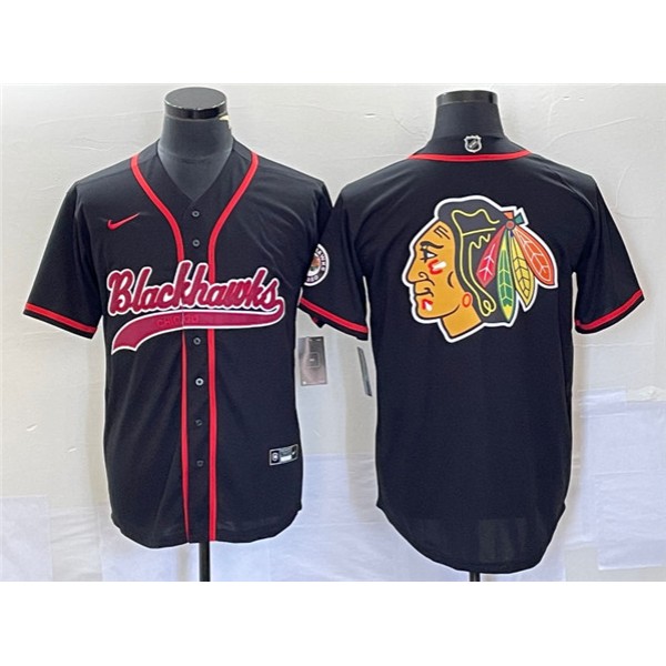 Chicago Blackhawks Black Team Big Logo Cool Base Stitched Jersey
