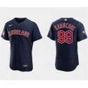 Cleveland Guardians #99 James Karinchak Navy Flex Base Stitched Jersey