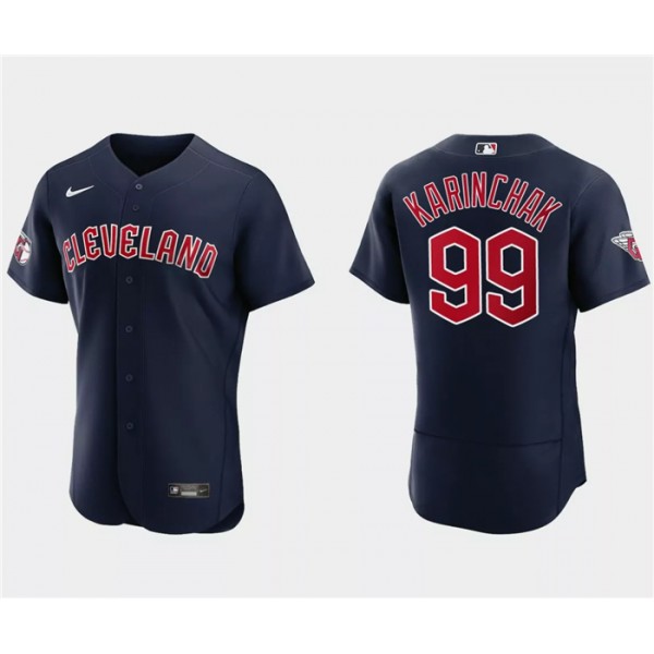 Cleveland Guardians #99 James Karinchak Navy Flex Base Stitched Jersey