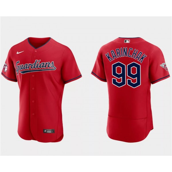 Cleveland Guardians #99 James Karinchak Red Flex Base Stitched Jersey