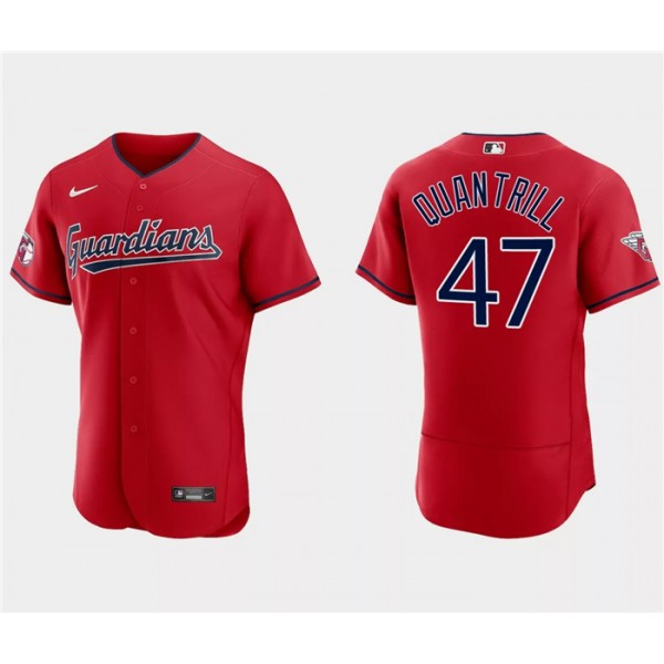 Cleveland Guardians #47 Cal Quantrill Red Flex Base Stitched Jersey