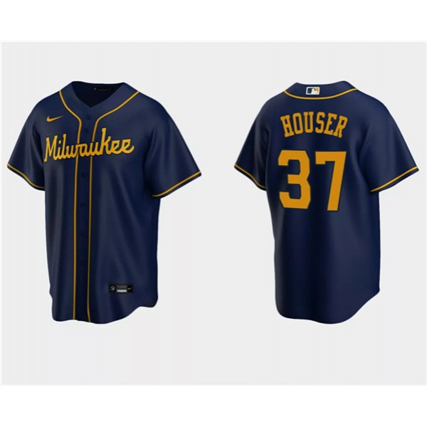 Milwaukee Brewers #37 Adrian Houser Navy Cool Base Stitched Jersey