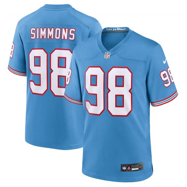 Tennessee Titans #98 Jeffery Simmons Light Blue Throwback Player Stitched Game Jersey