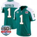 Miami Dolphins #1 Tua Tagovailoa Aqua White 2023 F.U.S.E With 1-Star C Patch And 50th Perfect Season Patch Vapor Limited Stitched Jersey