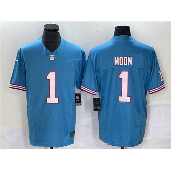 Tennessee Titans #1 Warren Moon Light Blue 2023 F.U.S.E. Vapor Limited Throwback Stitched Jersey