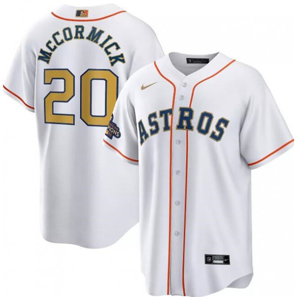 Houston Astros #20 Chas McCormick White 2023 Gold Collection With World Serise Stitched Jersey