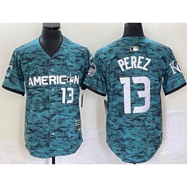 Kansas City Royals #13 Salvador Perez Teal 2023 All-Star Cool Base With Patch Stitched Jersey