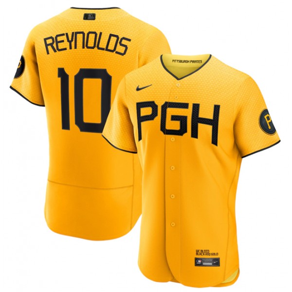 Pittsburgh Pirates #10 Bryan Reynolds Gold 2023 City Connect Flex Base Stitched Jersey
