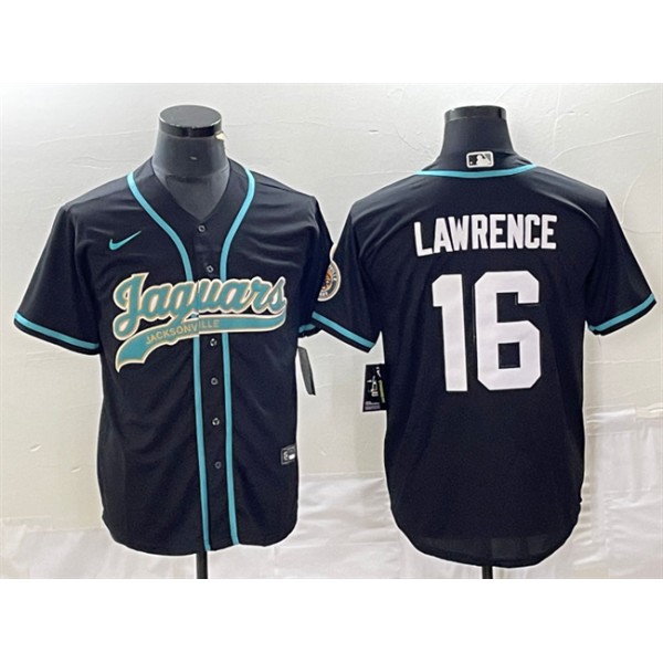 Jacksonville Jaguars #16 Trevor Lawrence Black With Patch Cool Base Stitched Jersey