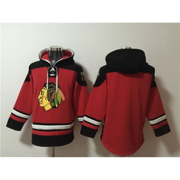 Chicago Blackhawks Blank Red Lace-Up Pullover Hoodie