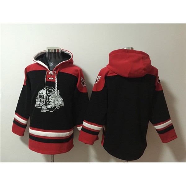 Chicago Blackhawks Blank Black Lace-Up Pullover Hoodie