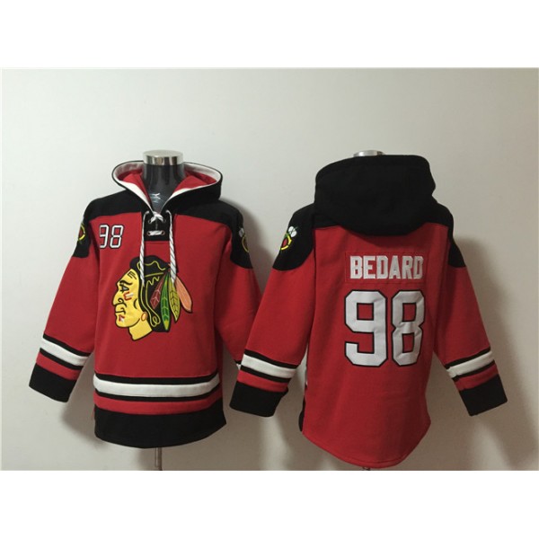 Chicago Blackhawks #98 Connor Bedard Red Lace-Up Pullover Hoodie