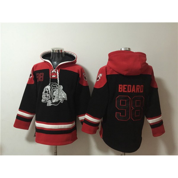 Chicago Blackhawks #98 Connor Bedard Black Lace-Up Pullover Hoodie