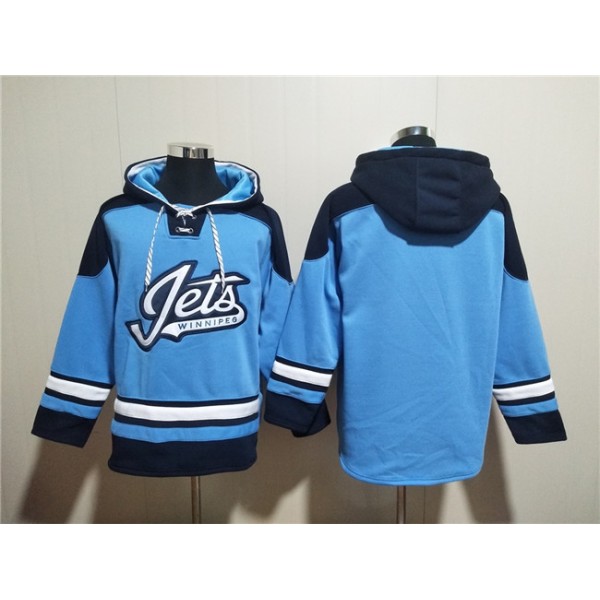 Winnipeg Jets Blank Blue Lace-Up Pullover Hoodie