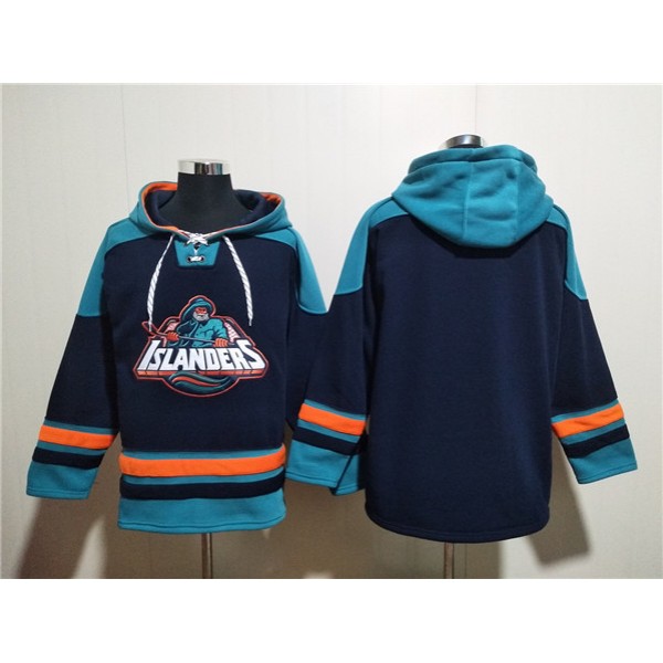 New York Islanders Blank Black Ageless Must-Have Lace-Up Pullover Hoodie