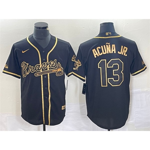 Atlanta Braves #13 Ronald Acuña Jr. Black Gold Cool Base Stitched Jersey