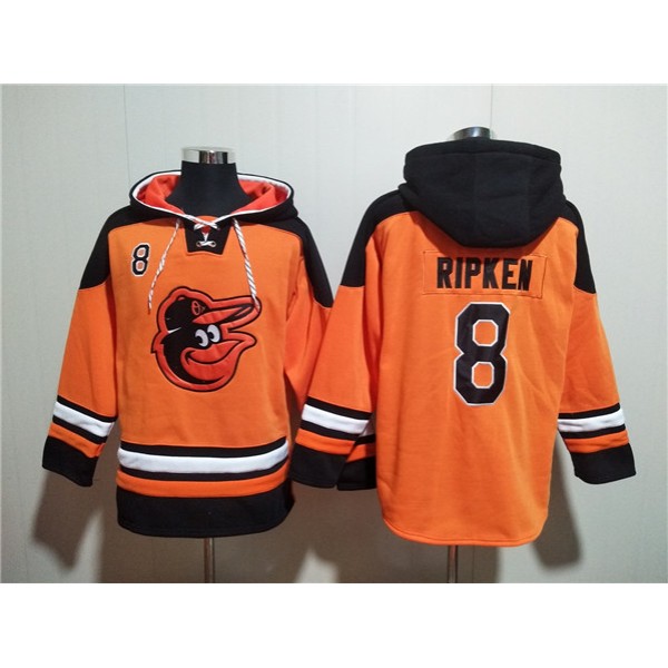 Baltimore Orioles #8 Cal Ripken Jr. Orange Ageless Must-Have Lace-Up Pullover Hoodie