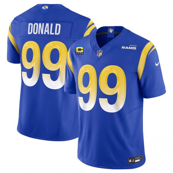 Los Angeles Rams #99 Aaron Donald Blue 2023 F.U.S.E. With 4-Star C Patch Vapor Vapor Limited Stitched Jersey