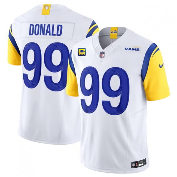 Los Angeles Rams #99 Aaron Donald White 2023 F.U.S.E. With 4-Star C Patch Vapor Vapor Limited Stitched Jersey