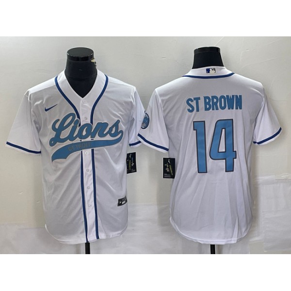 Detroit Lions #14 Amon-Ra St. Brown White Cool Base Stitched Jersey