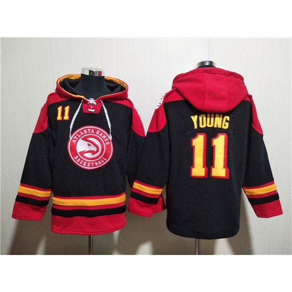 Atlanta Hawks #11 Trae Young Black Red Lace-Up Pullover Hoodie