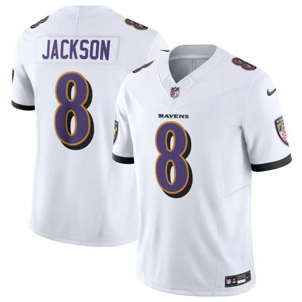 Baltimore Ravens #8 Lamar Jackson White 2023 F.U.S.E Vapor Jersey