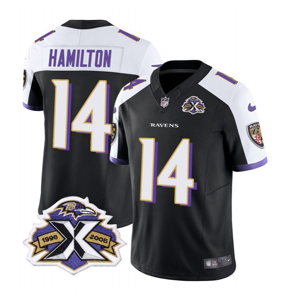 Baltimore Ravens #14 Kyle Hamilton Black White 2023 F.U.S.E With Patch Throwback Vapor Limited Stitched Jersey