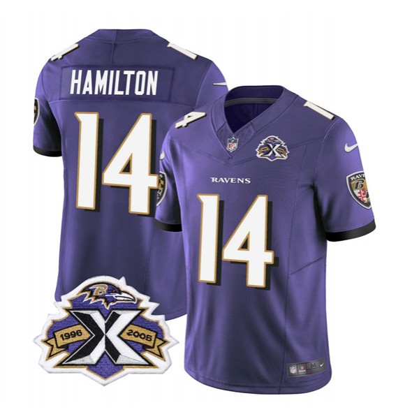 Baltimore Ravens #14 Kyle Hamilton Purple 2023 F.U.S.E With Patch Throwback Vapor Limited Stitched Jersey