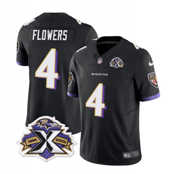Baltimore Ravens #4 Zay Flowers Black 2023 F.U.S.E With Patch Throwback Vapor Limited Stitched Jersey
