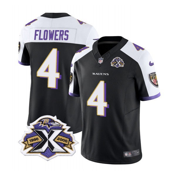 Baltimore Ravens #4 Zay Flowers Black White 2023 F.U.S.E With Patch Throwback Vapor Limited Stitched Jersey
