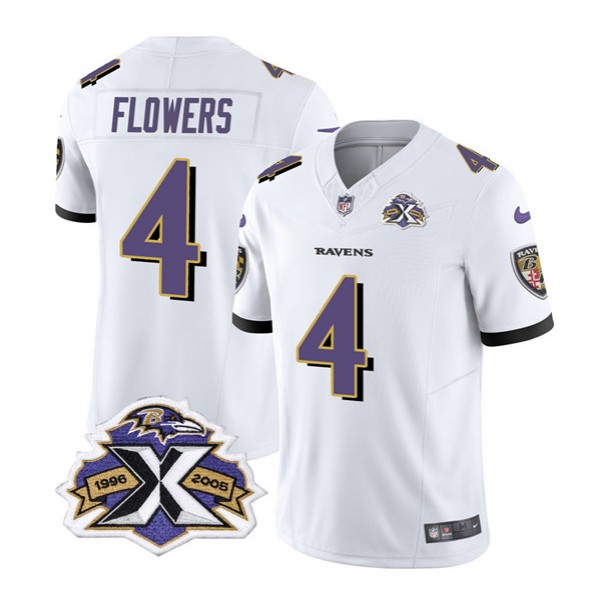 Baltimore Ravens #4 Zay Flowers White 2023 F.U.S.E With Patch Throwback Vapor Limited Stitched Jersey
