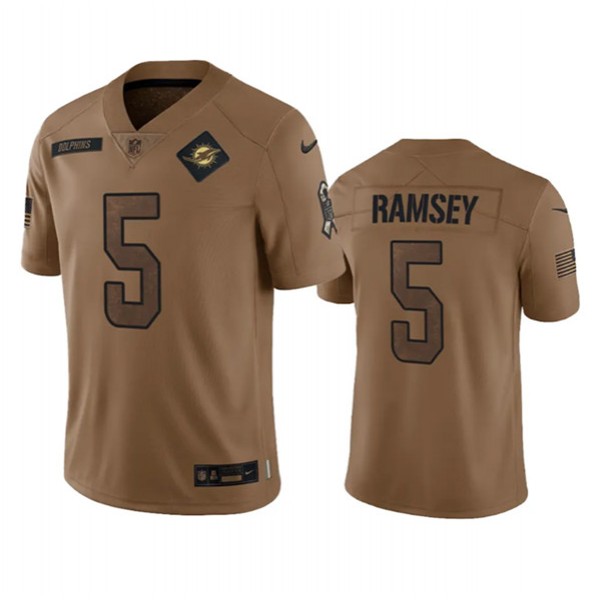Miami Dolphins #5 Jalen Ramsey 2023 Brown Salute To Service Limited Stitched Jersey
