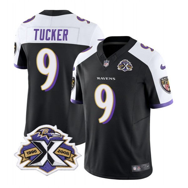 Baltimore Ravens #9 Justin Tucker Black White 2023 F.U.S.E With Patch Throwback Vapor Limited Stitched Jersey