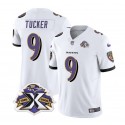 Baltimore Ravens #9 Justin Tucker White 2023 F.U.S.E With Patch Throwback Vapor Limited Stitched Jersey