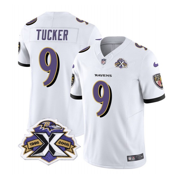 Baltimore Ravens #9 Justin Tucker White 2023 F.U.S.E With Patch Throwback Vapor Limited Stitched Jersey