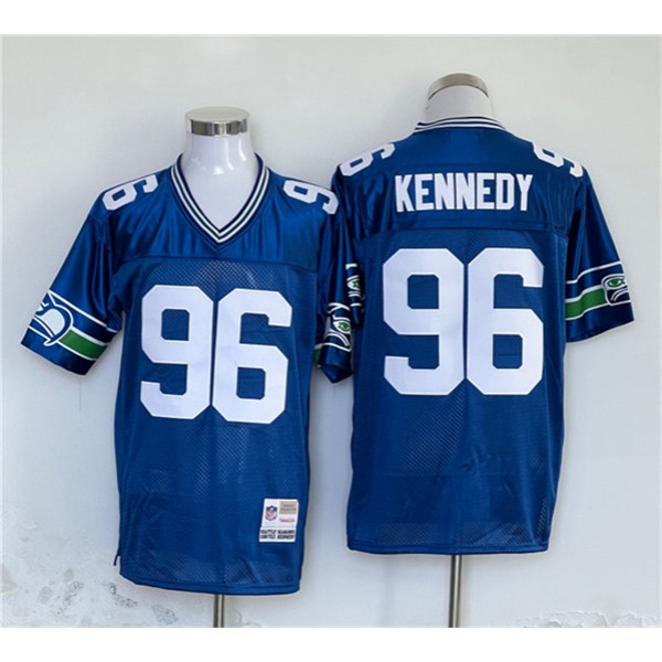 Seattle Seahawks #96 Cortez Kennedy Blue Throwback Stitched Jersey